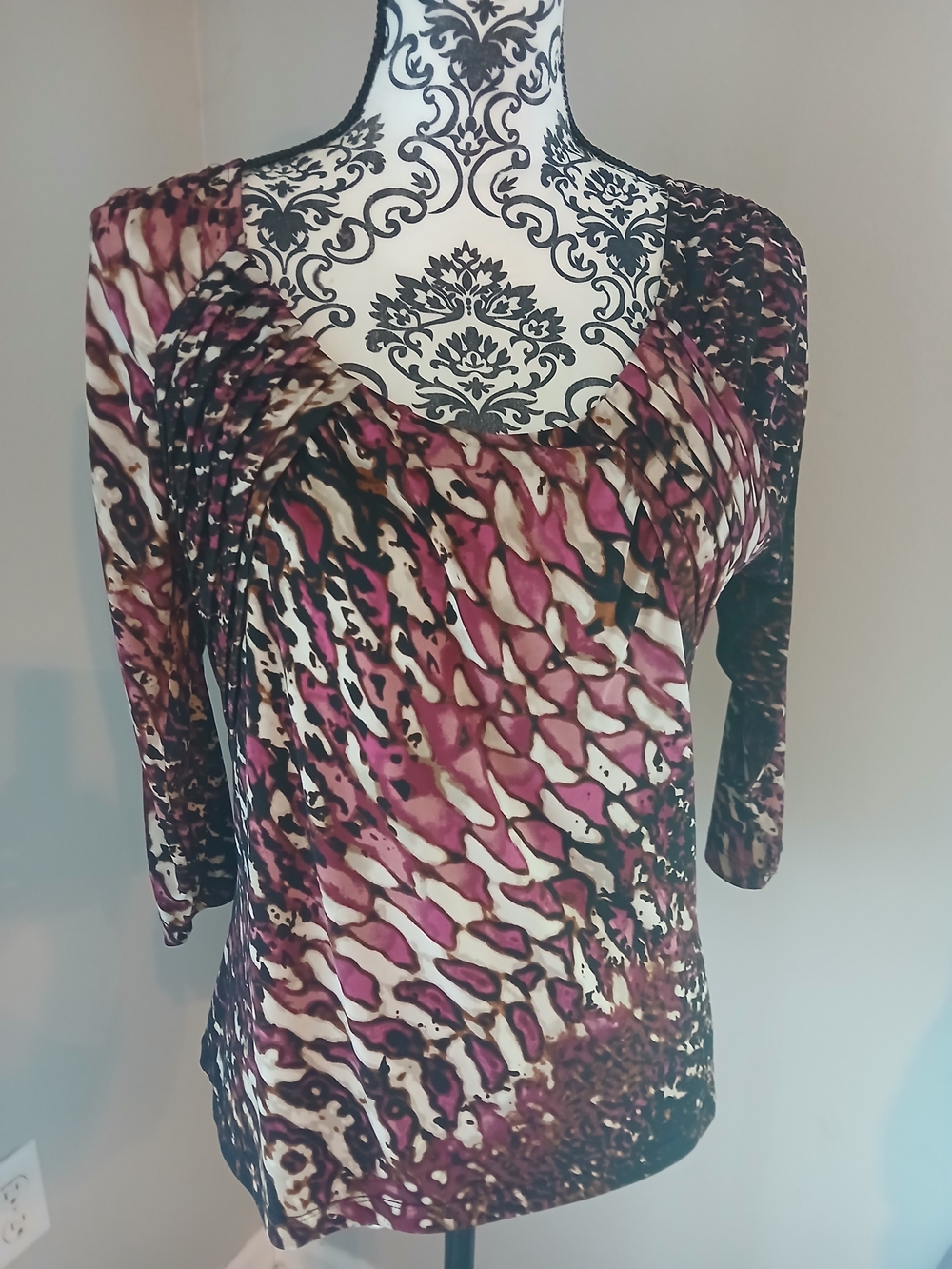 Worthington Pink & Cream Patterned Scoop Neck Blouse